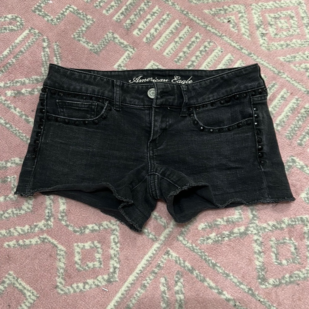 Black denim shorts